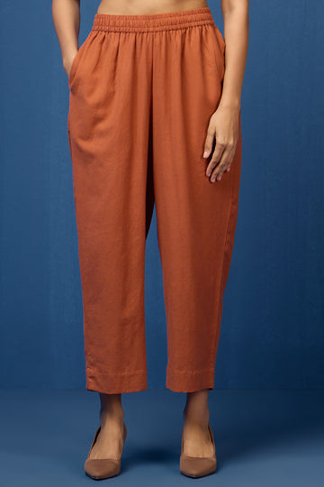 comfort fit narrow pants - rust handwoven cotton