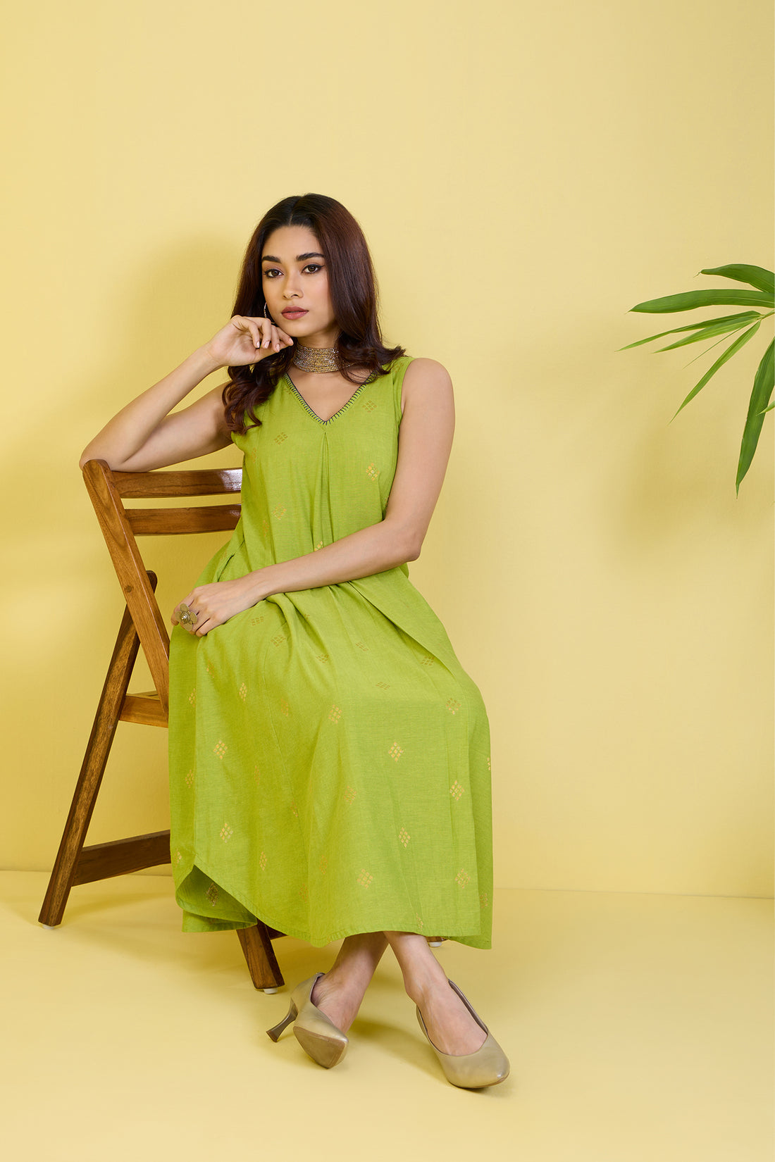 sleeveless lime green co-ord set with box pleat gilded citrus