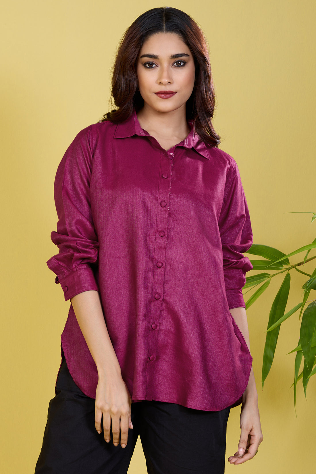 button down magenta viscose silk shirt orchid blush