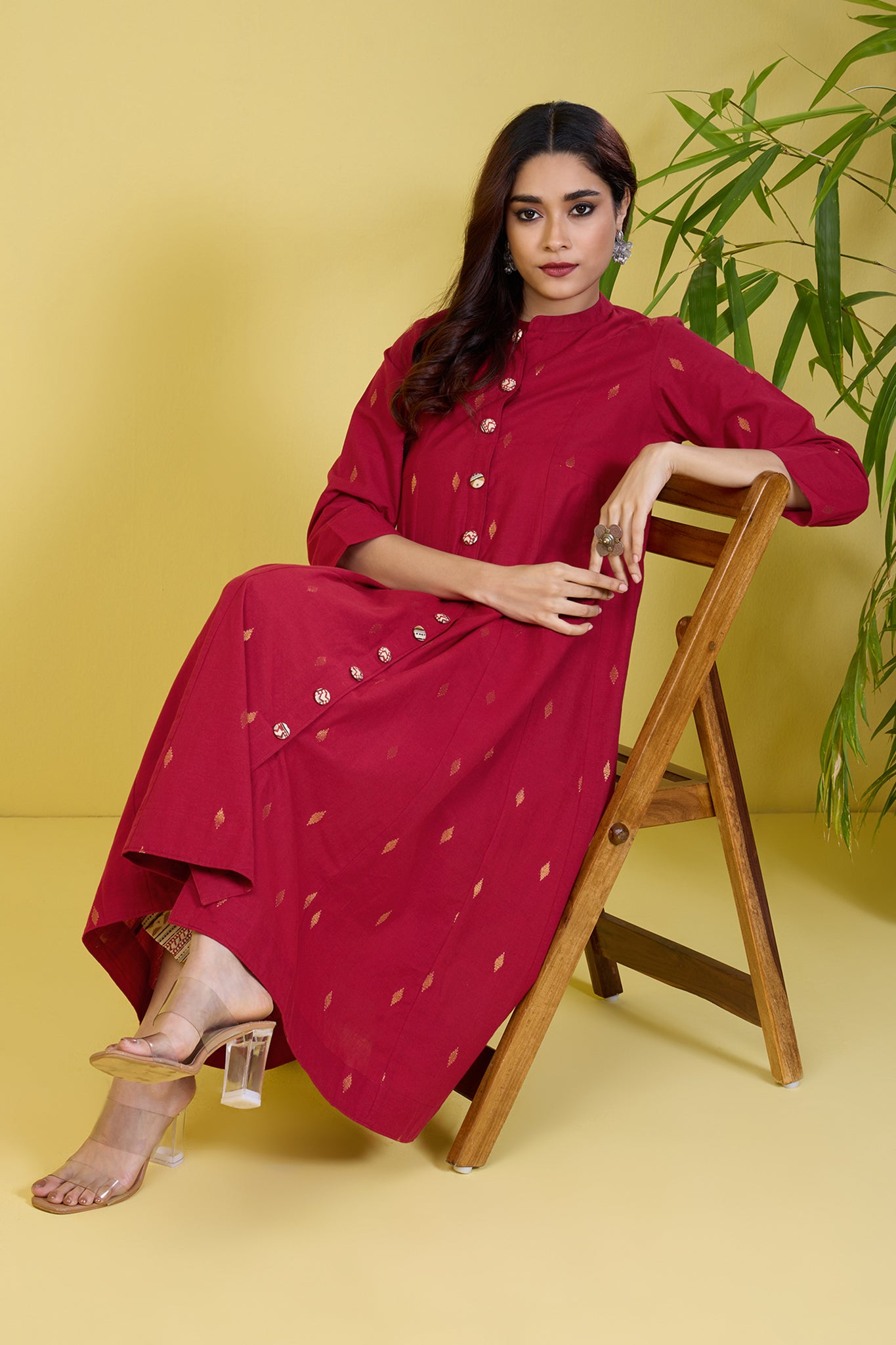 high collar pink button down anarkali guilded rose