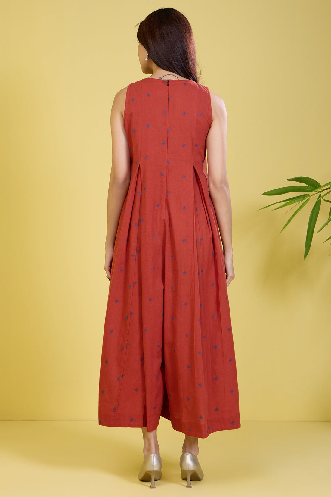 rust sleeveless jumpsuit with pockets copper sky