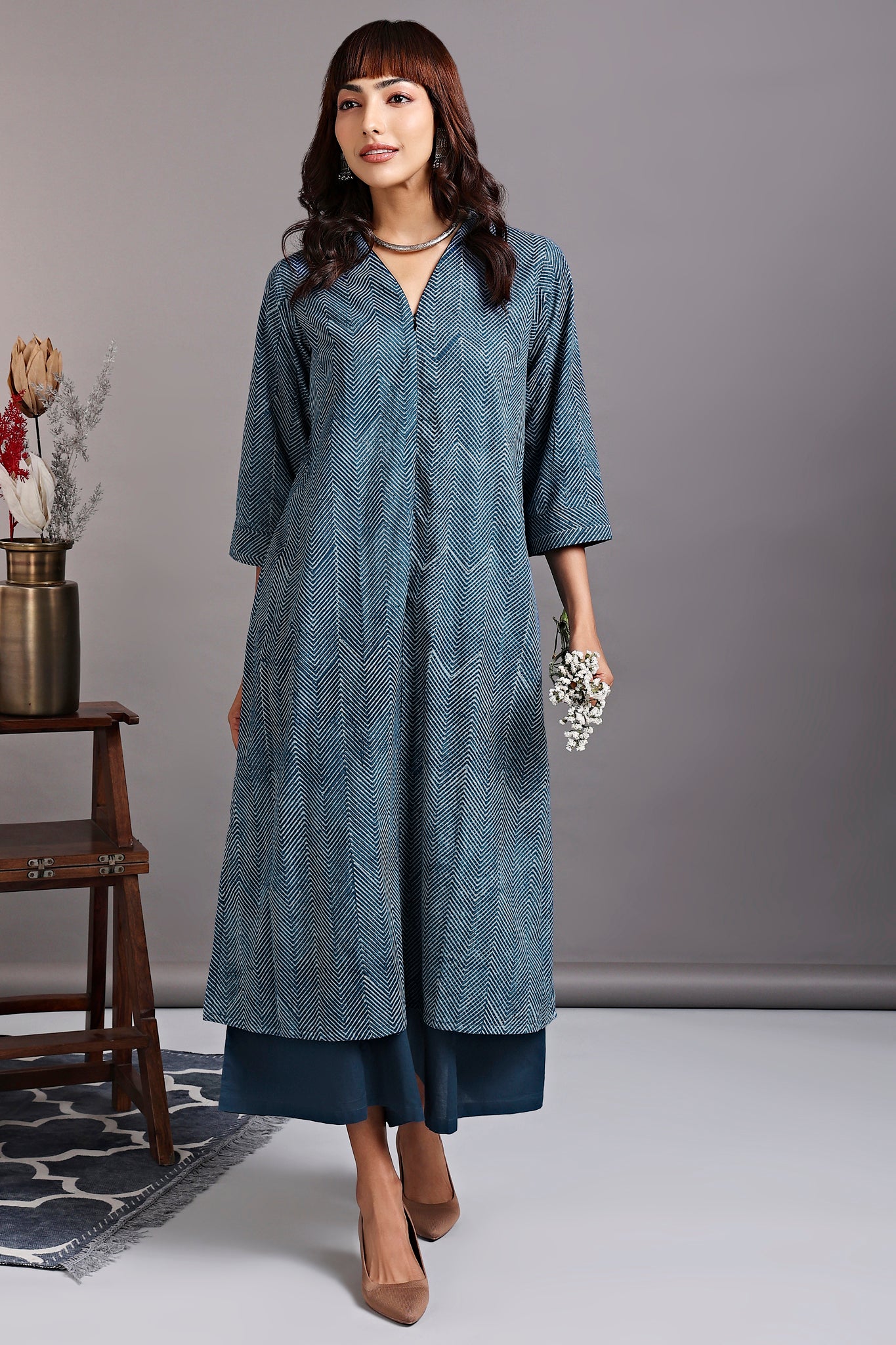 Bimba Designer Angrakha Style Cotton Kurta Long A-Line Kurti Dress Indian  Women Cusom Clothing - Walmart.com