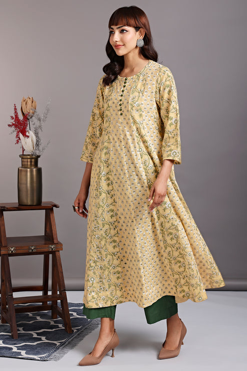 multi panel anarkali - honey reflections & green thyme