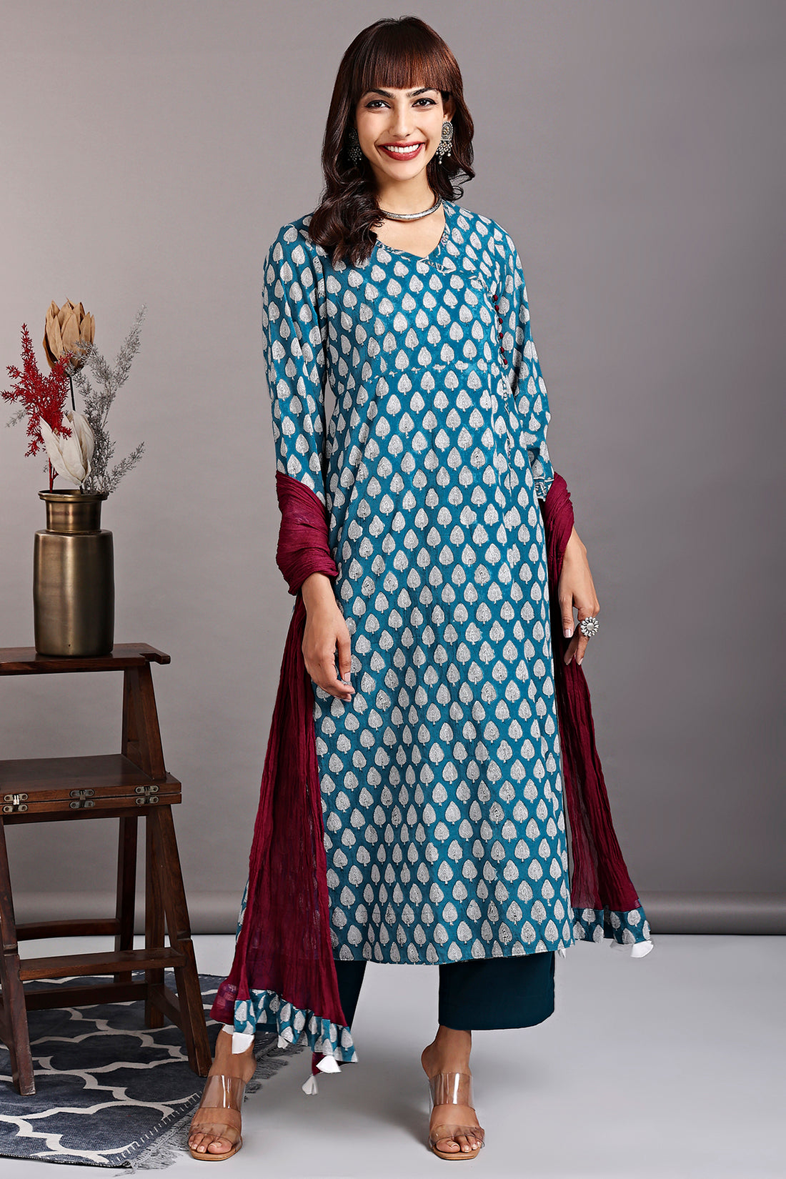 overlap angrakha - empress teal & white snowdrop