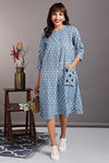 a-line dress with patch pocket - celadon blue & fountain of foliage
