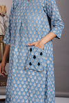 a-line dress with patch pocket - celadon blue & fountain of foliage