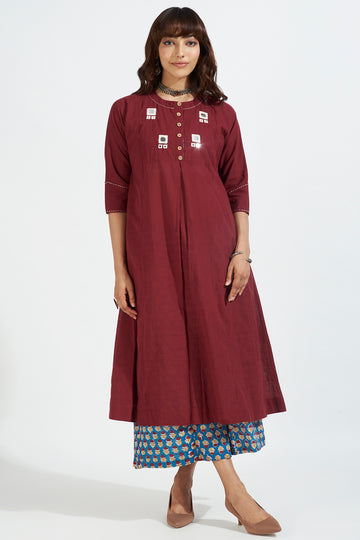 kalidar kurta - merlot maroon & ivory reflections