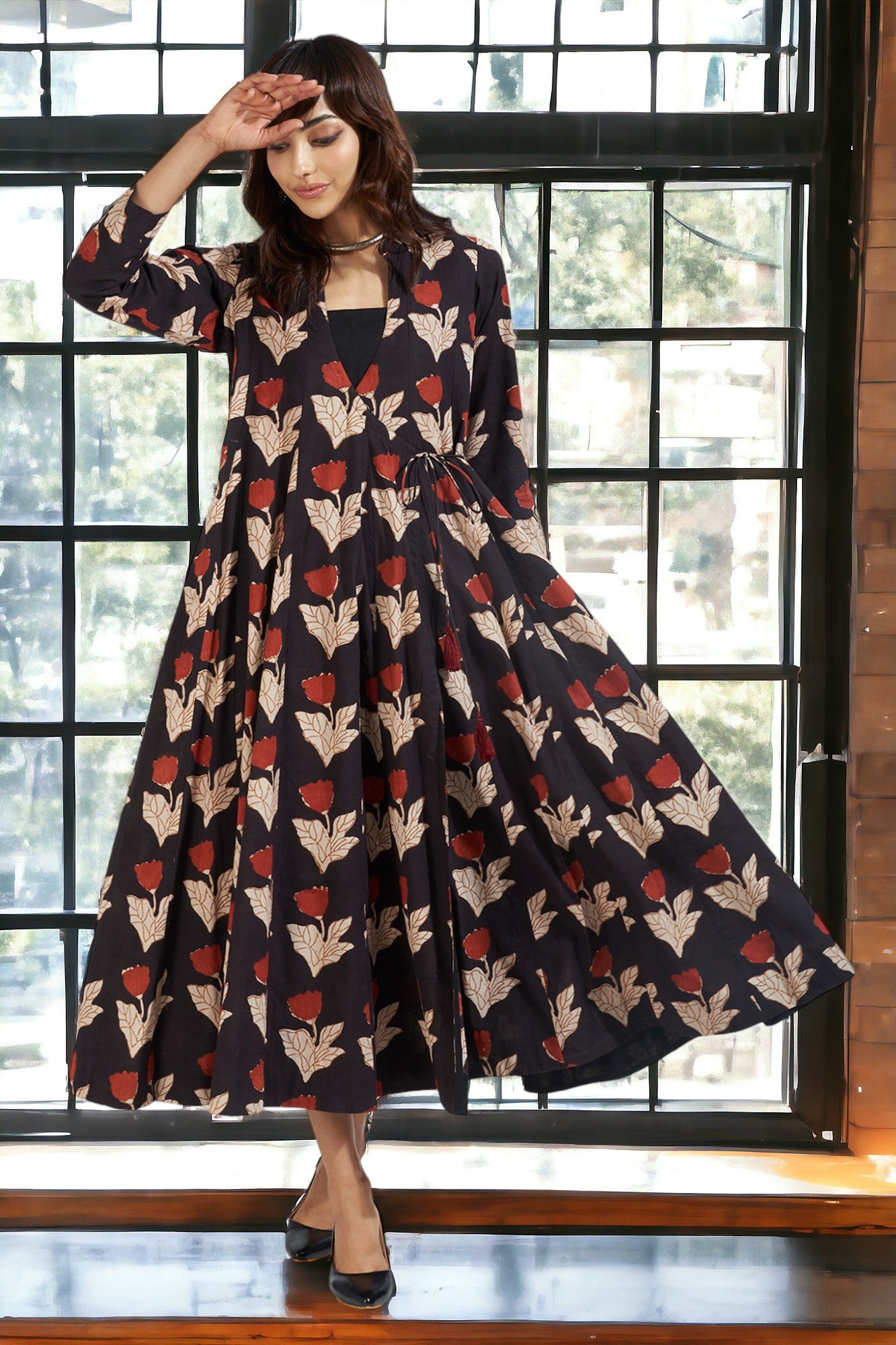panel mughal angrakha with pockets & slip dress : mughal noir & midnig - maati crafts panel mughal angrakha with pockets & slip dress : mughal noir & midnig - maati crafts
