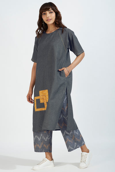 modern tunic with pockets - ashen embrace & sunshine grid