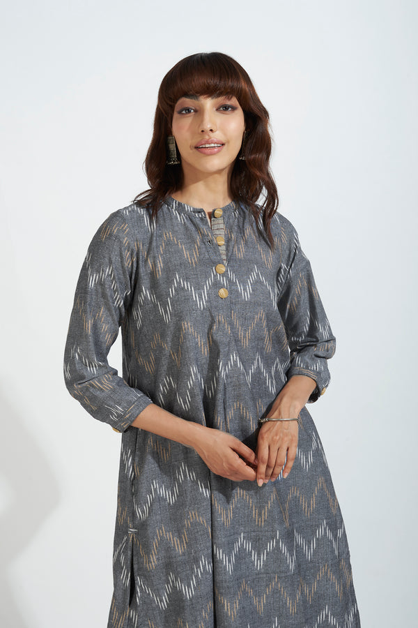 stand collar kurta with round hem - garnet glory & delicate motif