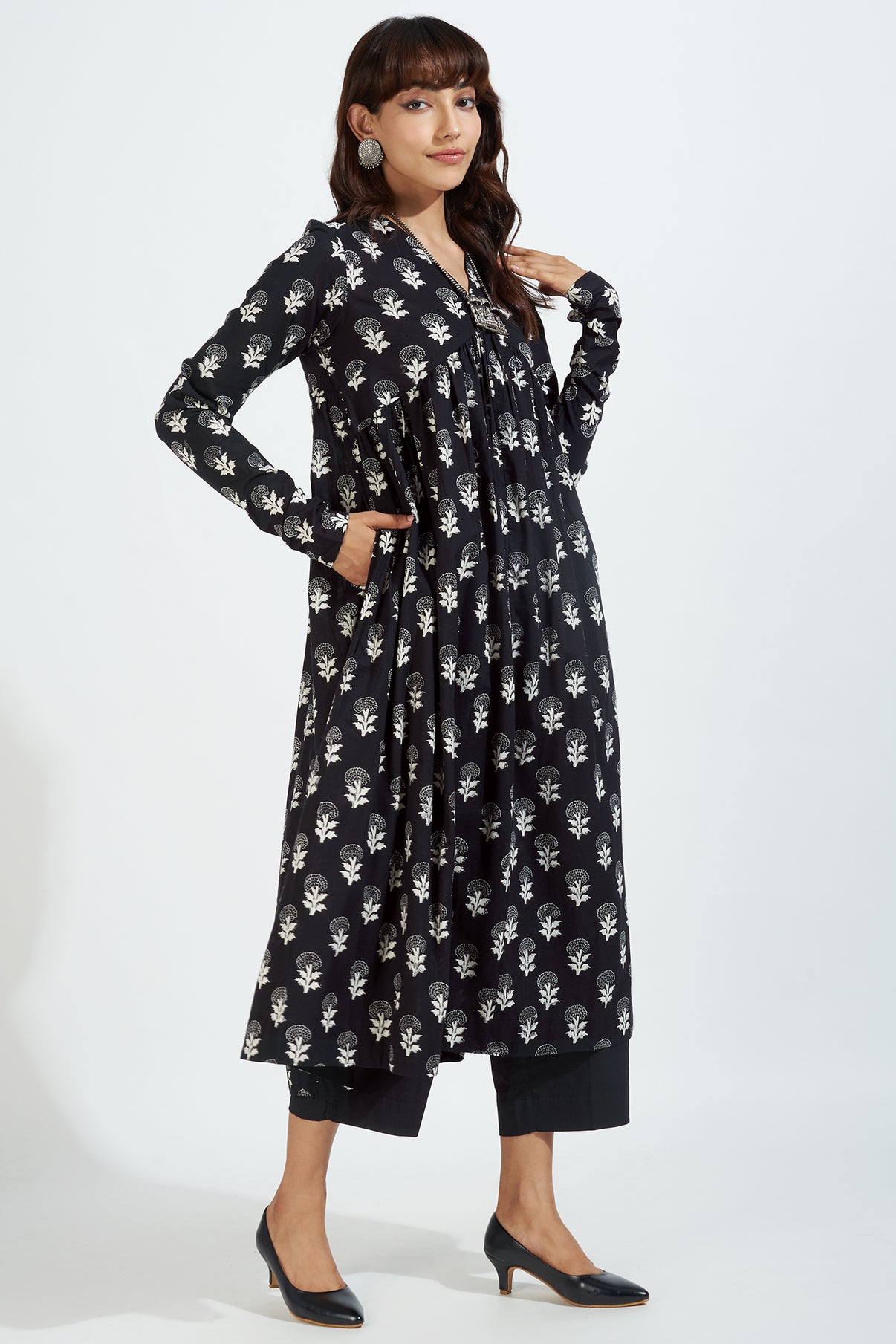 Rust & Noir Reverie V-Neck Gather Anarkali