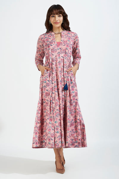panel mughal angrakha with pockets & slip dress - whispering petals & pastel pink