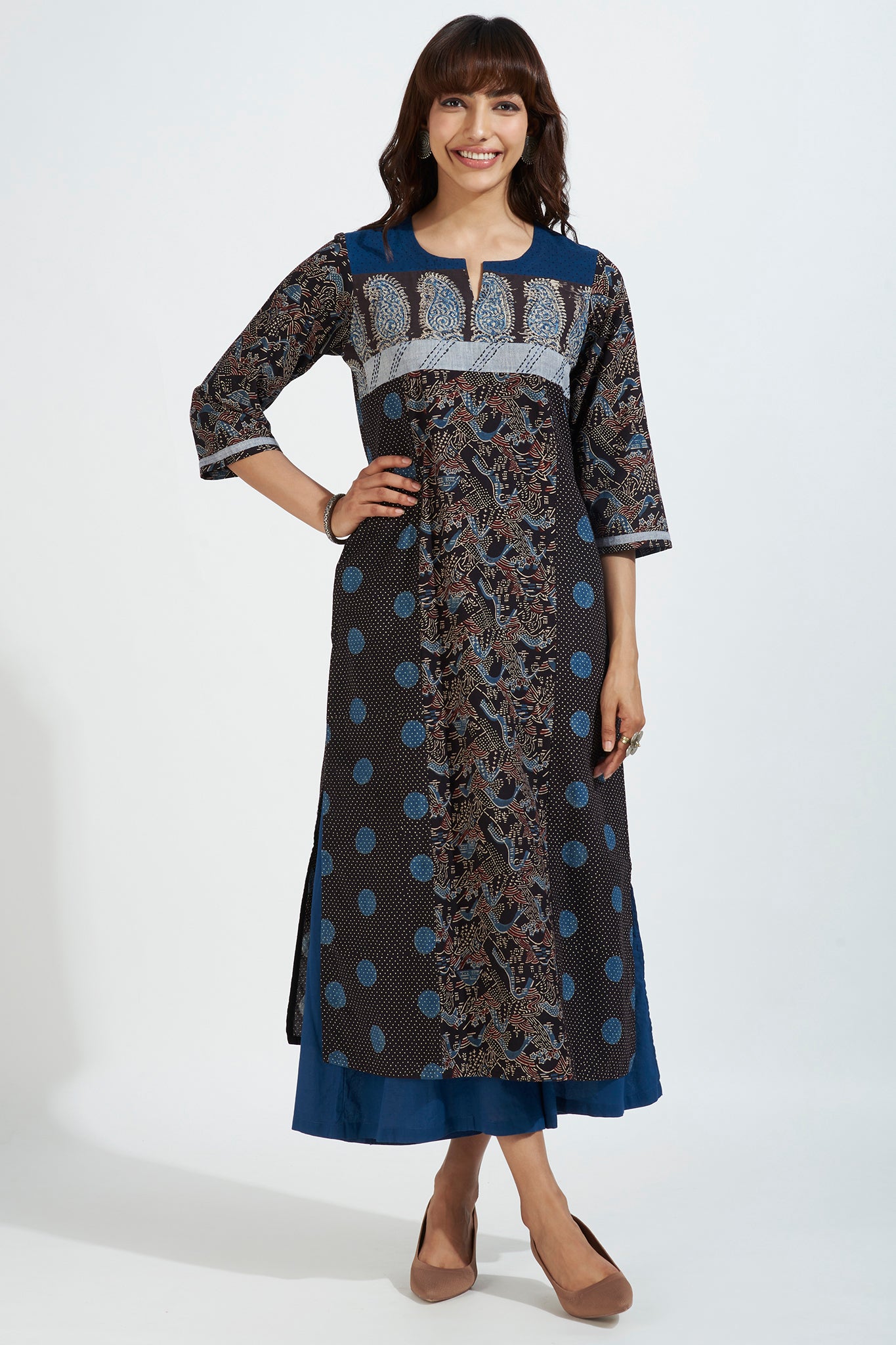stand collar pintuck yoke anarkali minty oasis main image 1