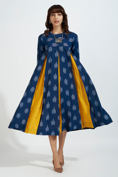 box pleat dress with pockets - luminous blue & gold charm
