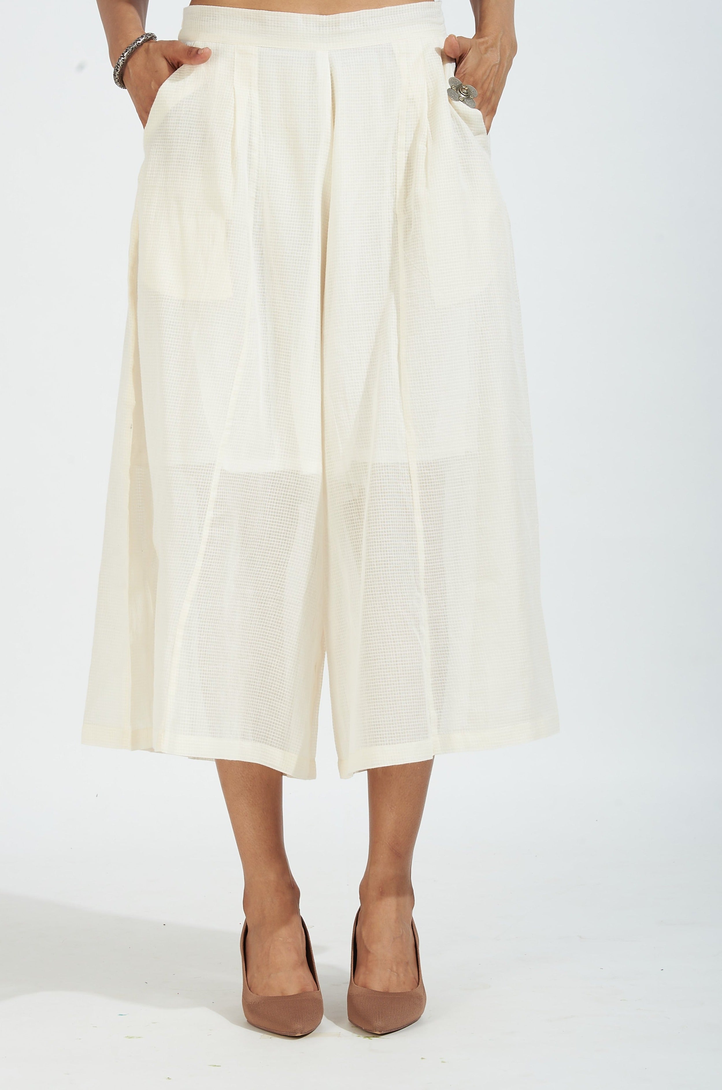 box pleated culotte - pale yellow main image 0