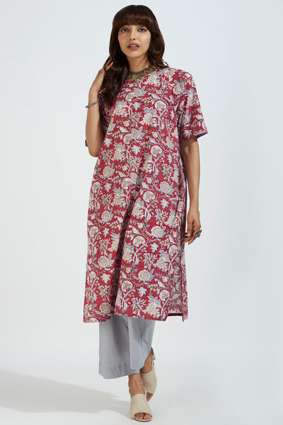 modern tunic with pockets - scarlet grey & blossom charm