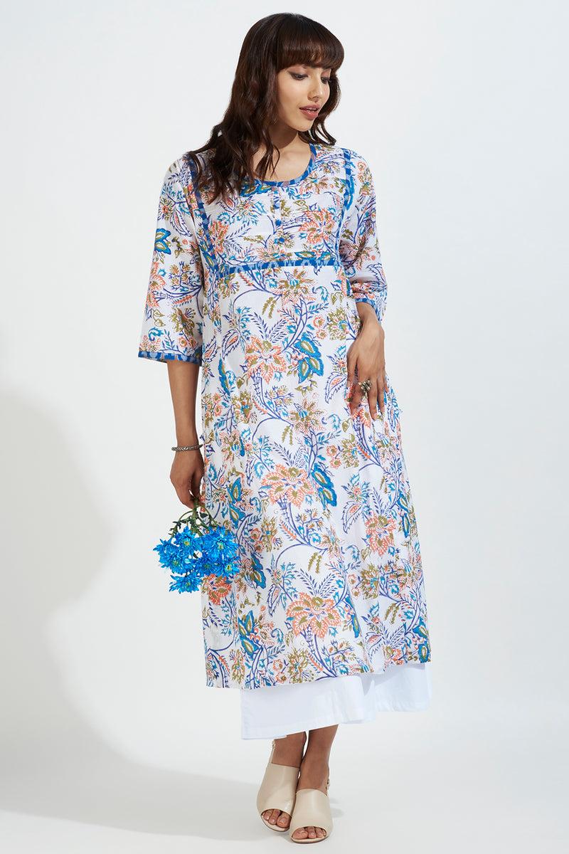 pintuck yoke kalidar slit kurta - mystic noir & enchanted forest