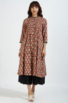 pleated neck pintuck dress - rusty red & mughal charm