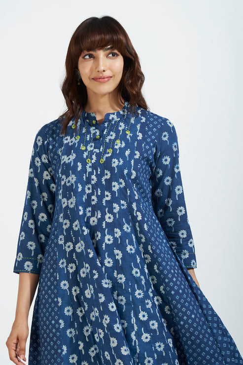 Kairi Bloom Cotton Stand Collar Pintuck Yoke Anarkali