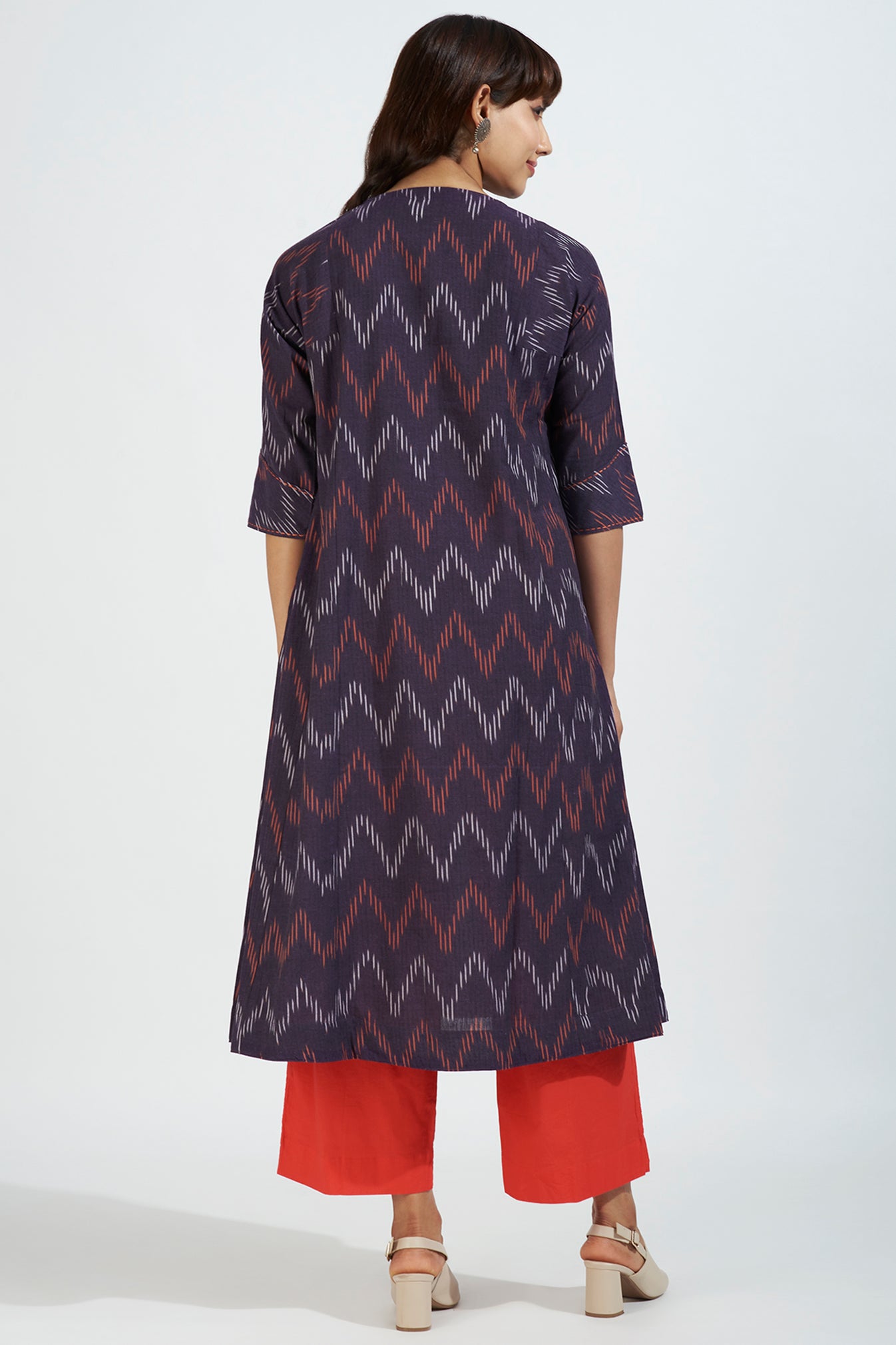 Set of 2: Plum Kantha Embroidered Kurta with Plum solid Pants main image 1