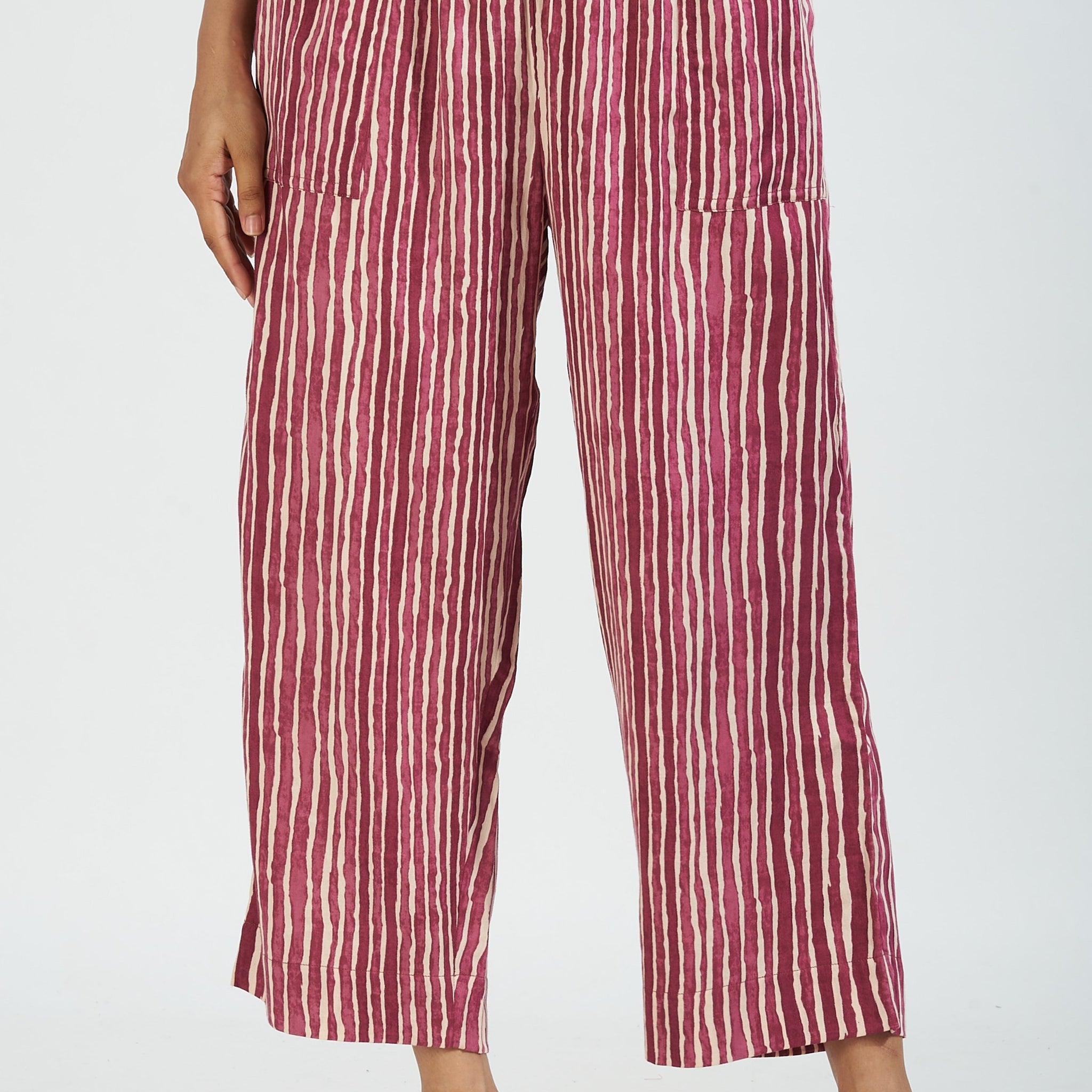 comfort fit cotton pants - magenta lines