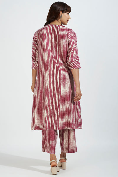 square neck paneled kurta - majestic magenta & splendor stripes