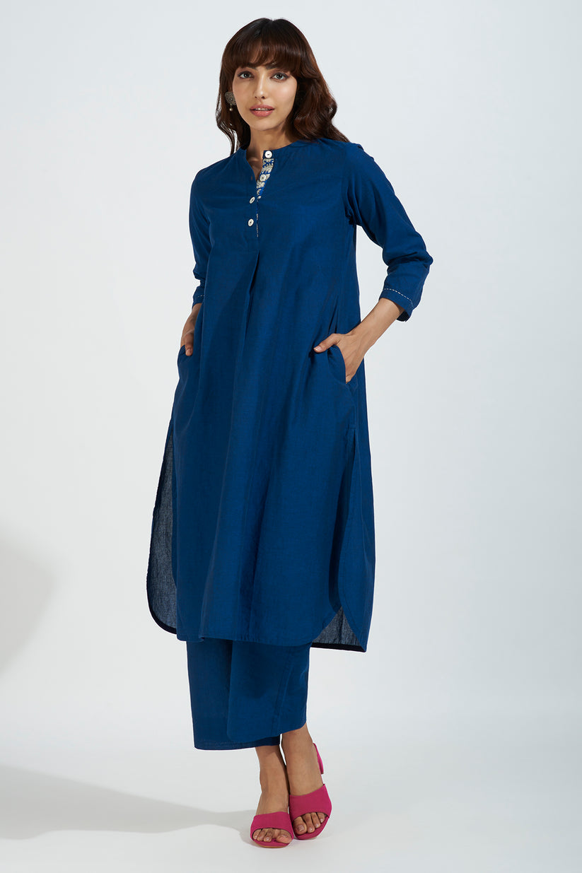 formal button down kurta - indigo nightfall & whimsical gold stripes