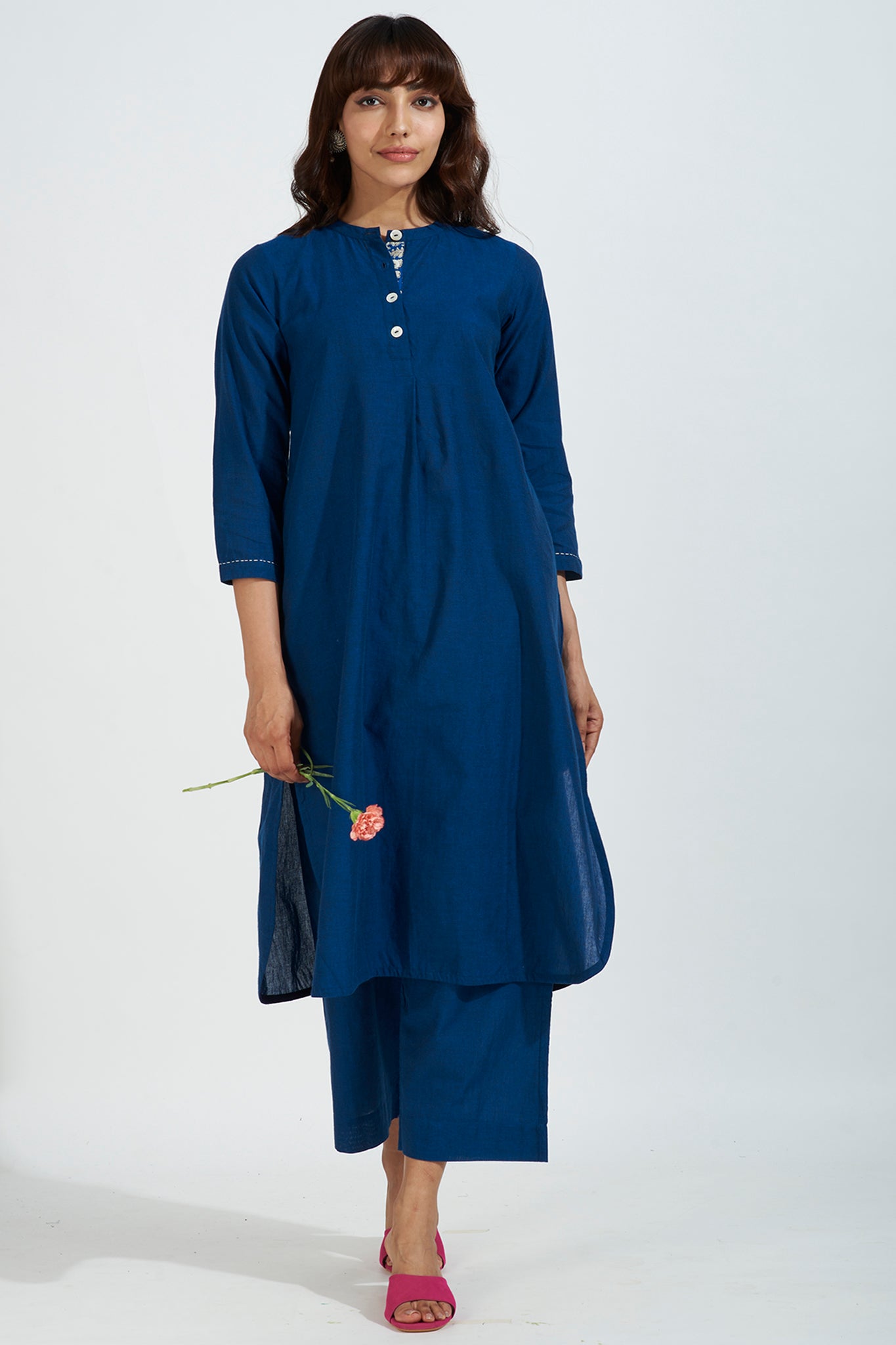 stand collar kurta with round hem nautical nightfall & indigo hue