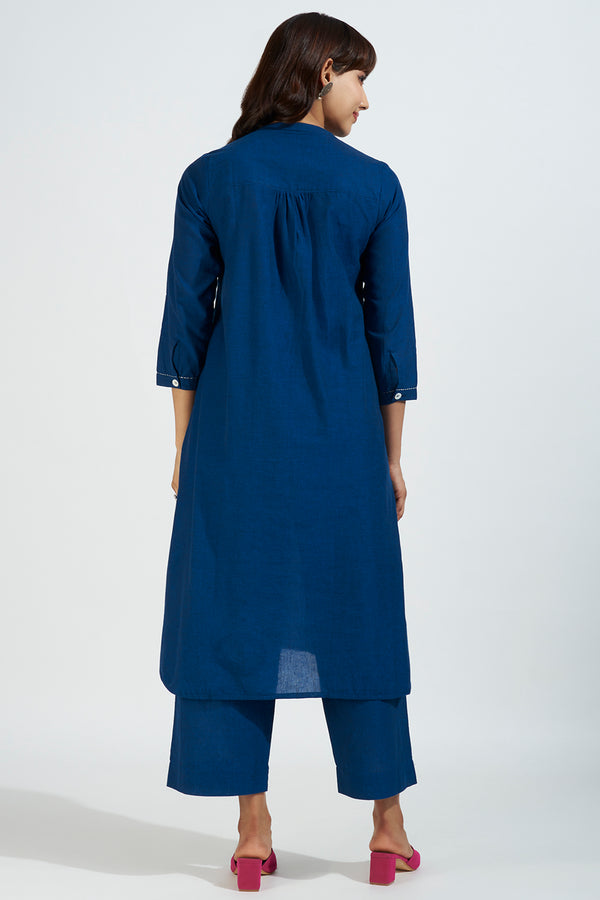 stand collar kurta with round hem - eleanor emerald & yellow coneflowers