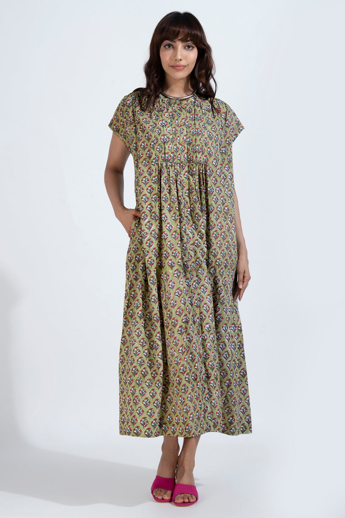 button down pintuck dress - glowing jade & springtime palette