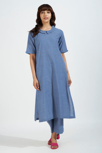 peter pan collar kurta with side & back buttons - chambray adventures & serenity