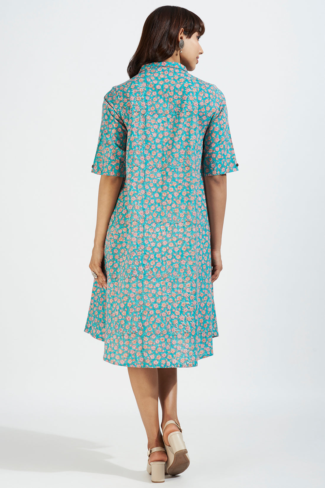 contemporary collar swing dress - aruba blue & coastal blooms