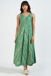 strap sleeveless bias v-neck dress - verdant vineyard & porcelain stripes