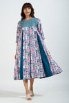 box pleat dress with pockets - floral pink fantasy & teal bouquet