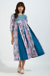 box pleat dress with pockets - floral pink fantasy & teal bouquet