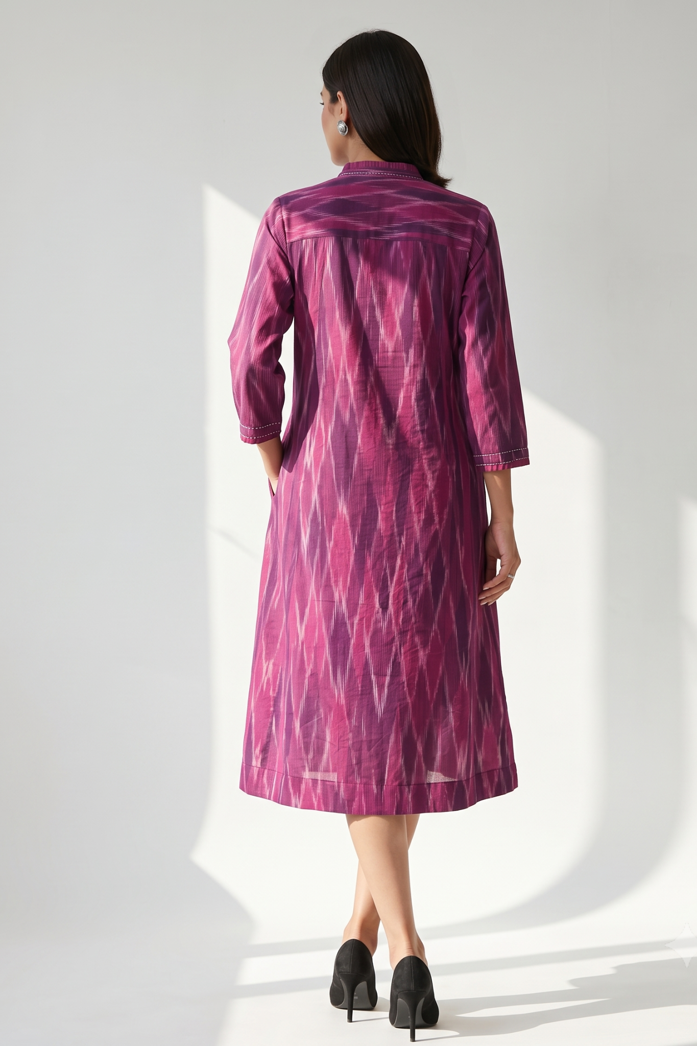 Magenta_Berry_Jewel_Ikat_Pleated_Pintuck_Button_Down_Dress