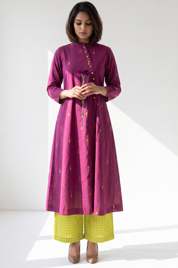 Magenta Petal Dots Cross Potli Angrakha Kurta