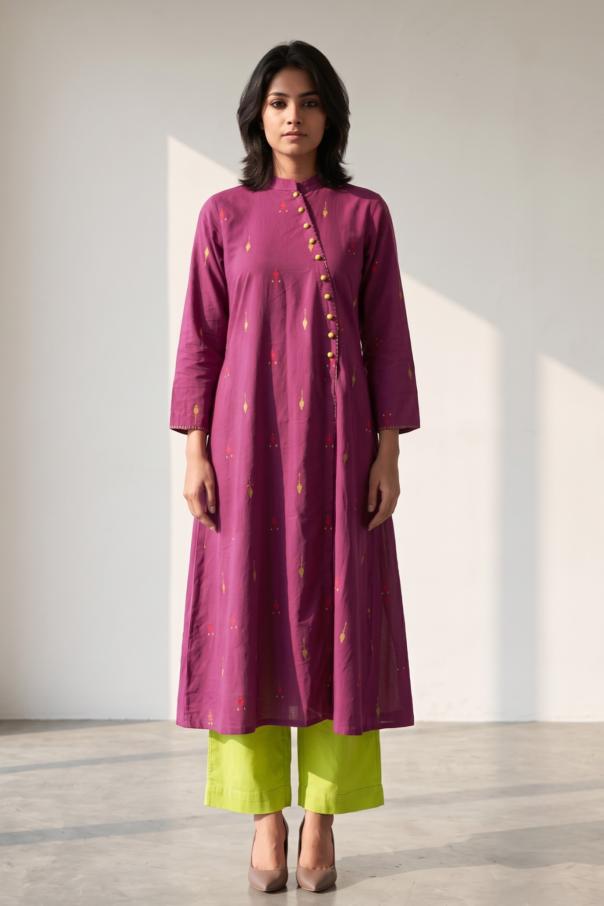 Magenta_Petal_Dots_Cross_Potli_Angrakha_Kurta