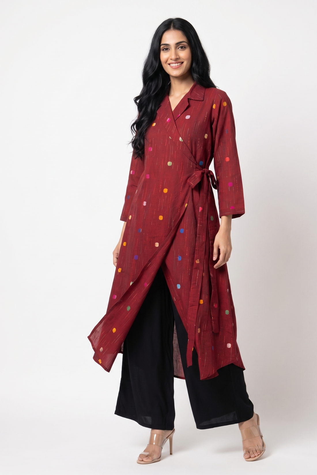 Maroon Carnival Dots South Cotton Trench Belt Dress