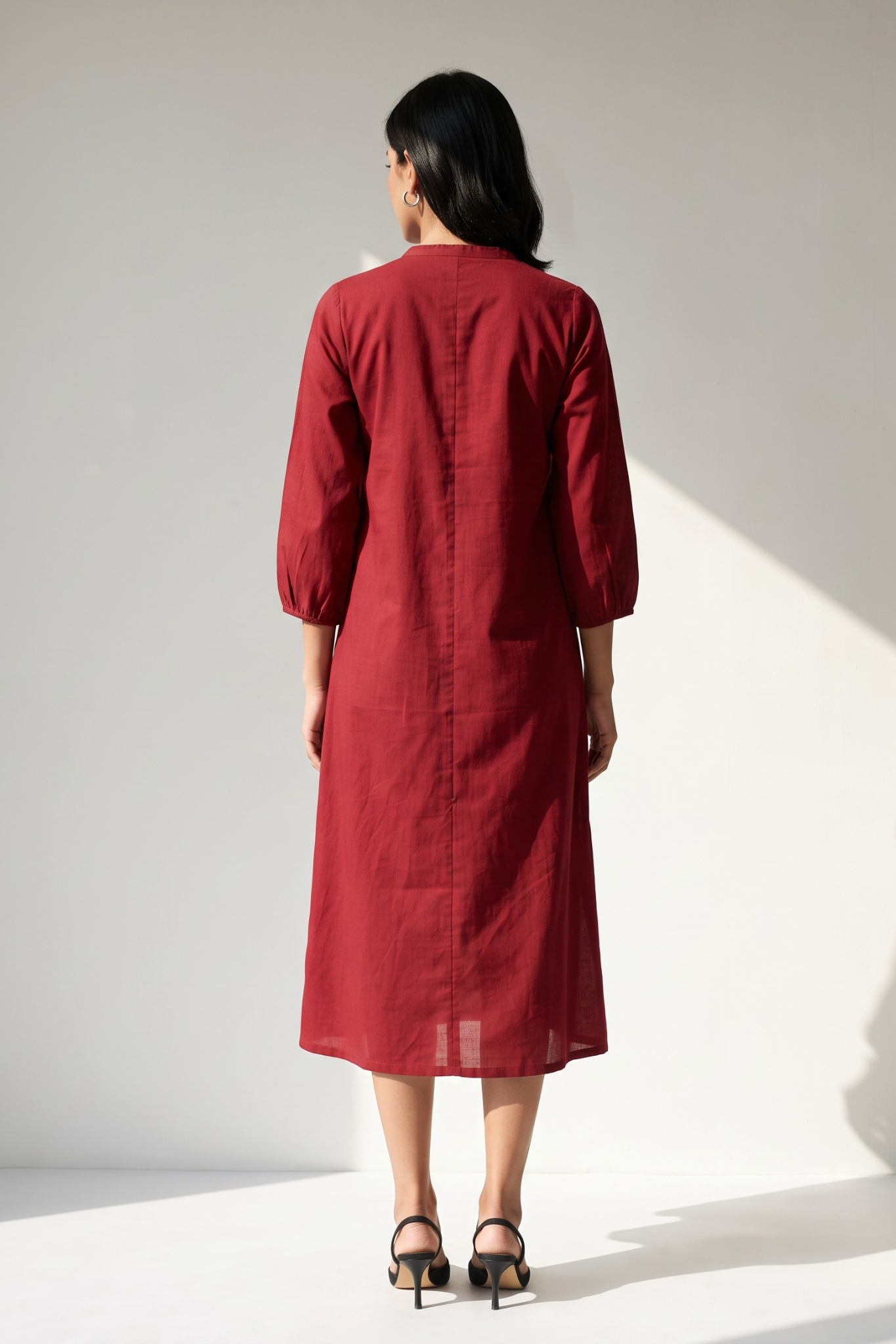 Maroon_FloralApplique__Cotton_Dress_With_Patch_Pocket
