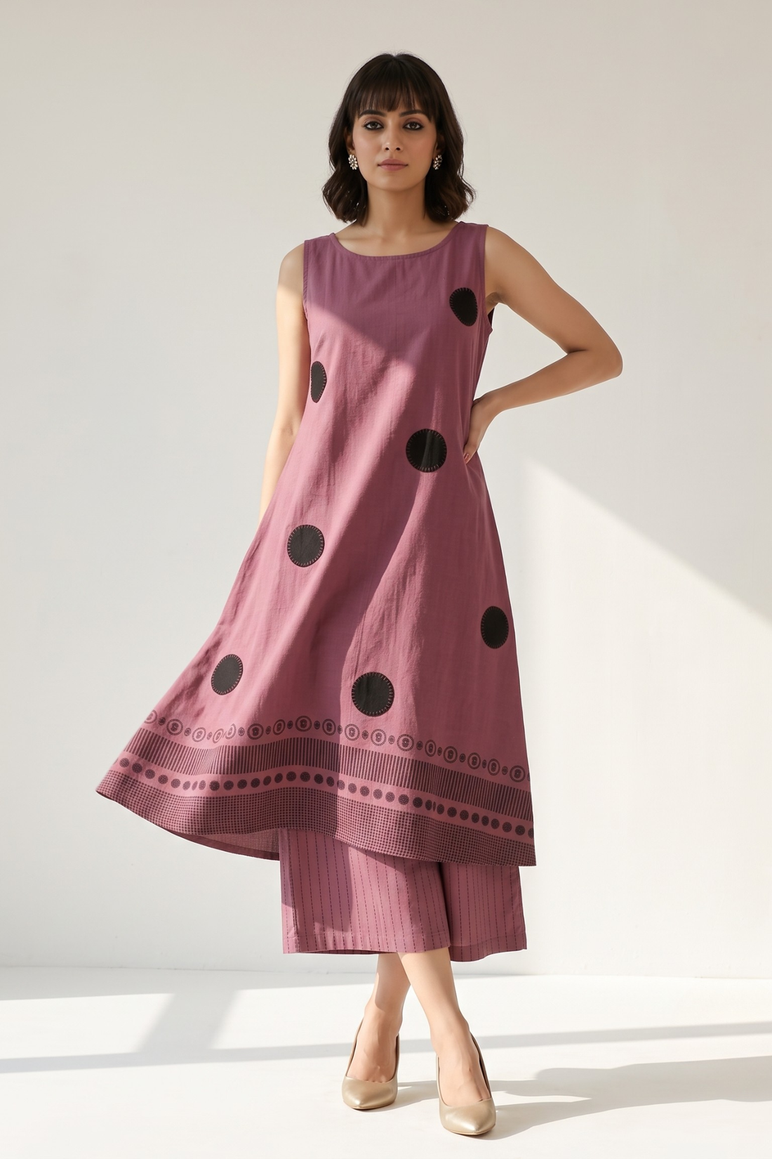 Mauve_Polka_Border_Weave_Round_Neck_Sleeveless_Dress