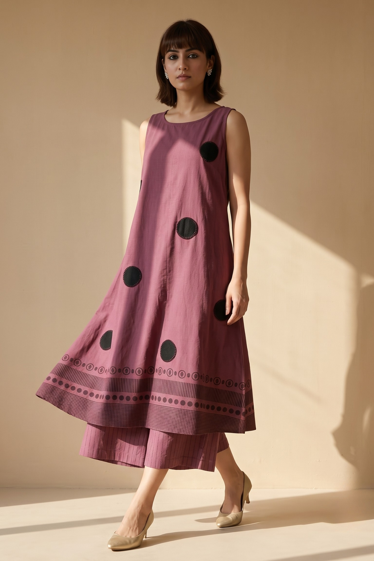 Mauve_Polka_Border_Weave_Round_Neck_Sleeveless_Dress