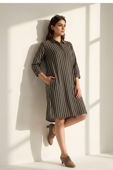 Monochrome Map Tunic Shirt Dress