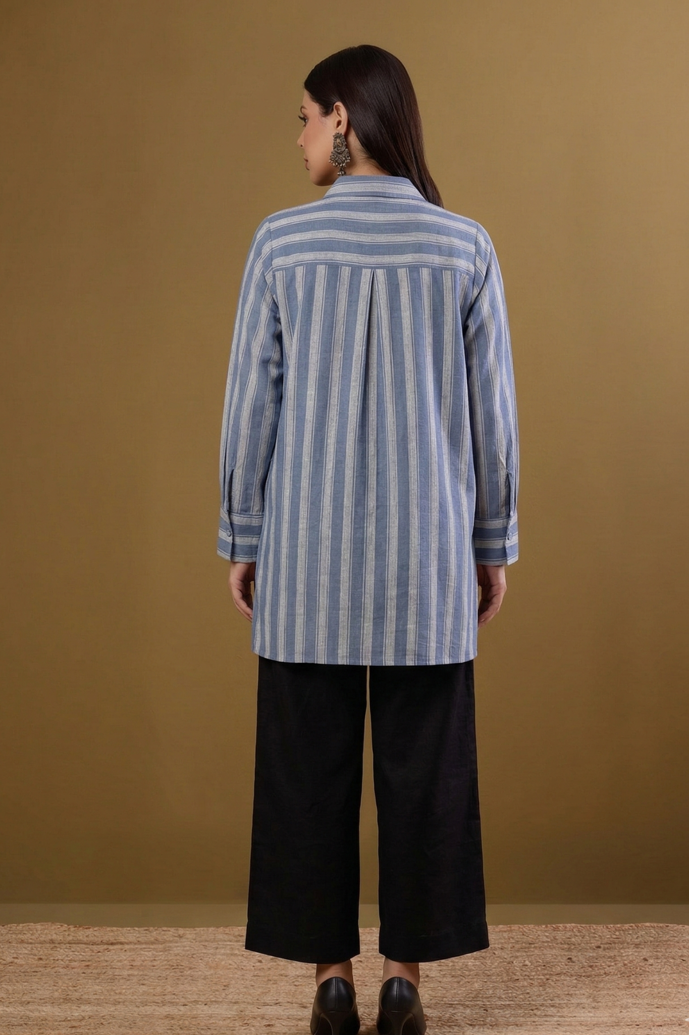 Nautical_Blue_Bands_High_Low_Hem_Cotton_Shirt