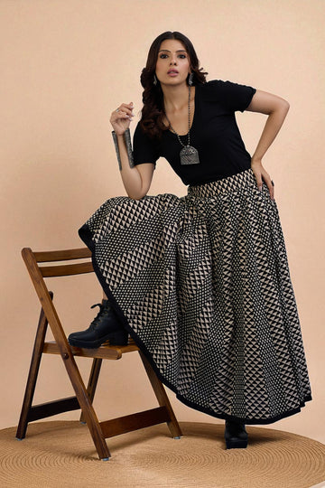 Inkwoven Mirage Cotton Panelled Flared Skirt