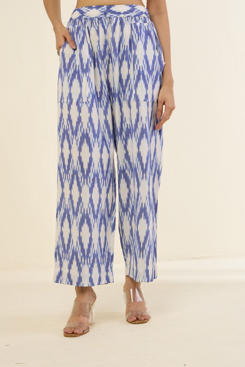 comfort fit cotton pants - blue ikat ocean breeze