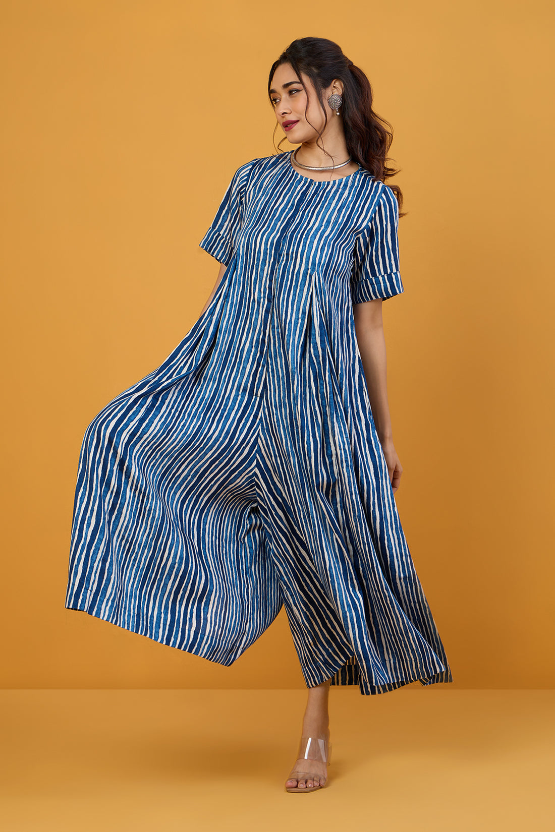 Nautical Stripe Button Down Jumpsuit With pockets