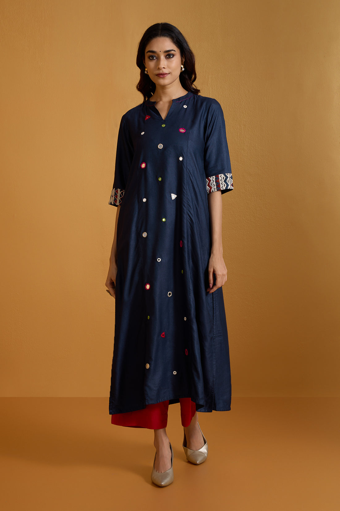 Luxe Silk Kaleidoscope of Ocean Dreams Long Panel Kurta