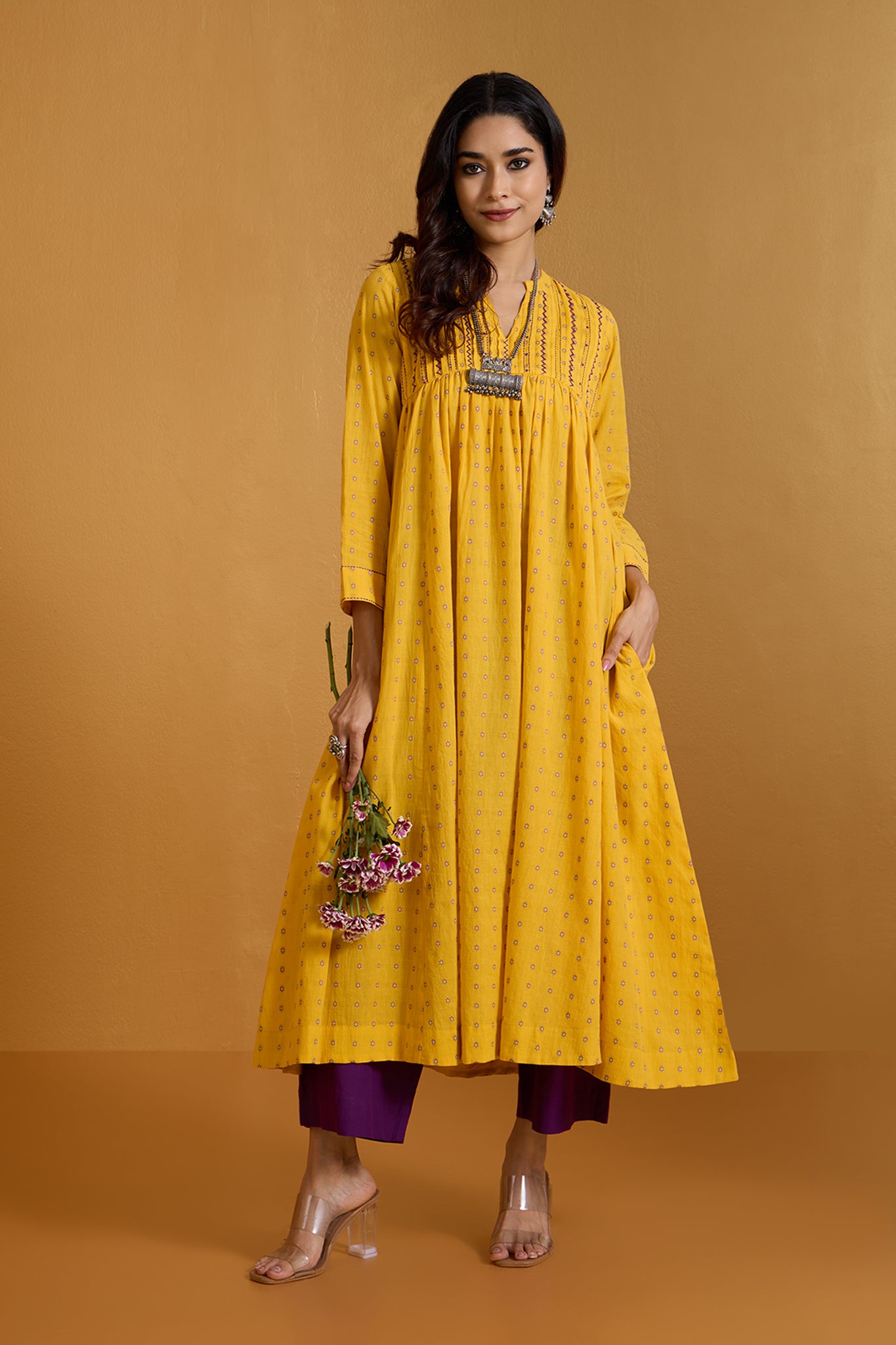 Poppy Garden Mughal Pintuck Yoke Anarkali