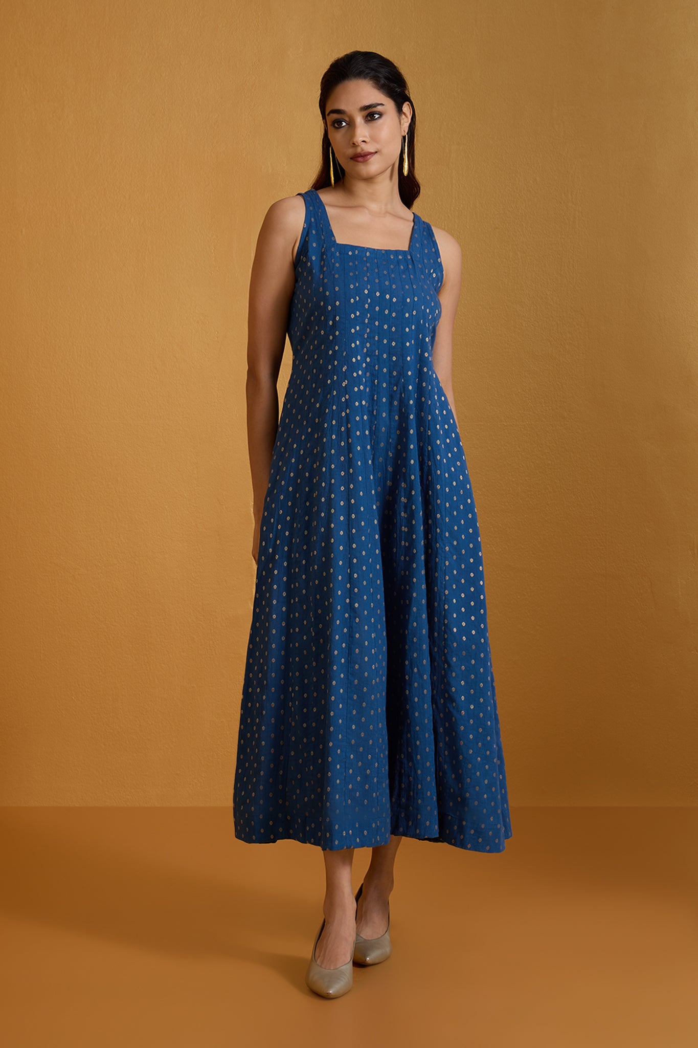 Indigo Gleam Cascading Panels Princess Cut Long Dress 4XL